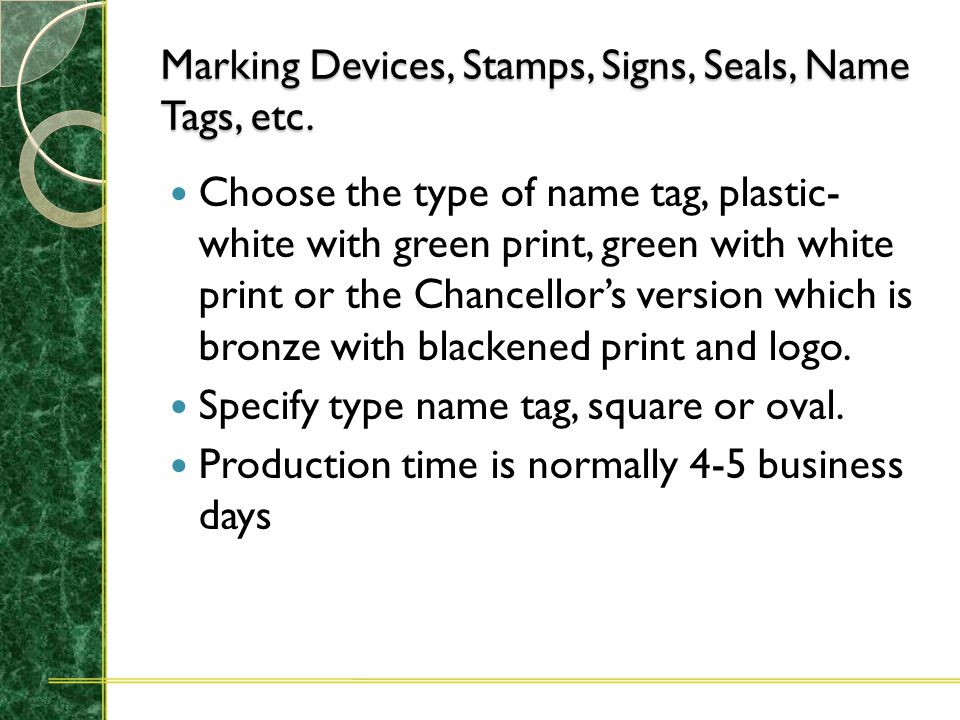 Marking Devices, Stamps, Signs, Seals, Name Tags, etc.