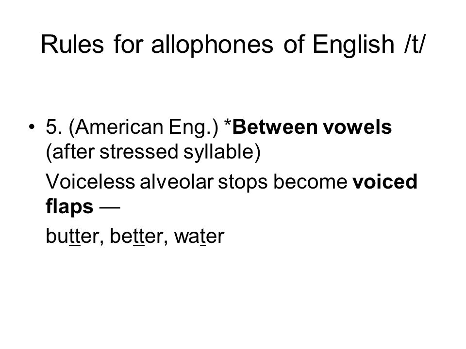 Rules for allophones of English /t/ 5.