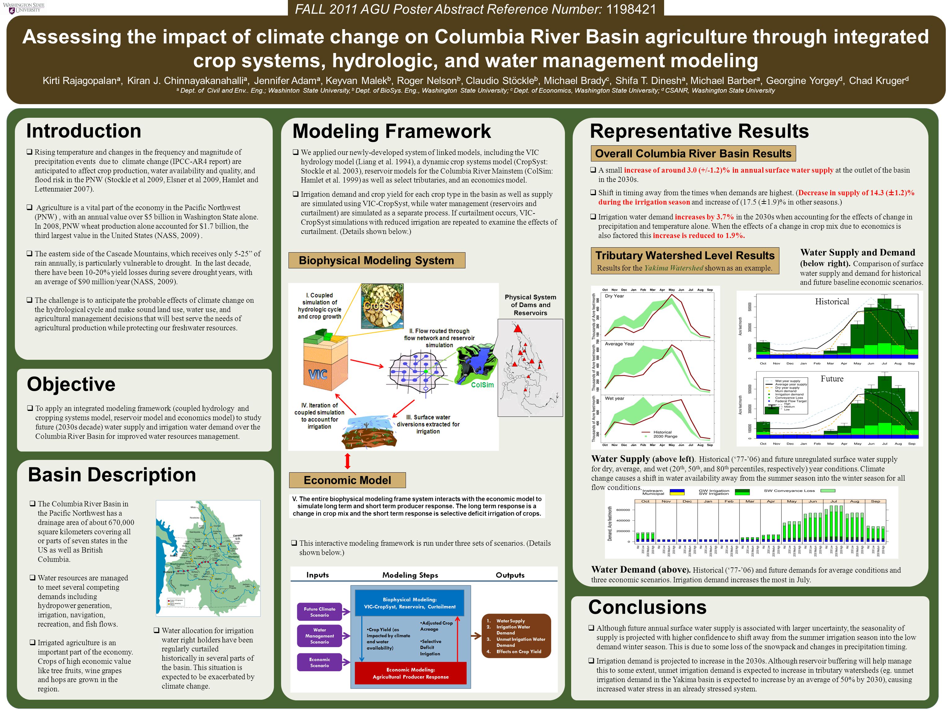 Introduction  Rising temperature and changes in the frequency and magnitude of precipitation events due to climate change (IPCC-AR4 report) are anticipated to affect crop production, water availability and quality, and flood risk in the PNW (Stockle et al 2009, Elsner et al 2009, Hamlet and Lettenmaier 2007).