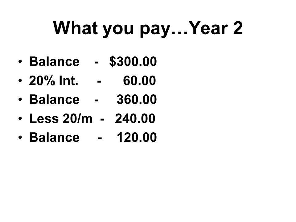 What you pay…Year 2 Balance - $ % Int.