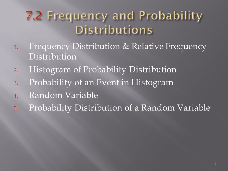1. Frequency Distribution & Relative Frequency Distribution 2.
