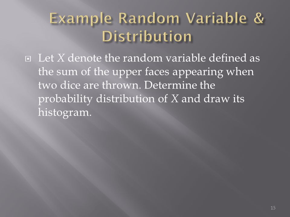 Let X denote the random variable defined as the sum of the upper faces appearing when two dice are thrown.