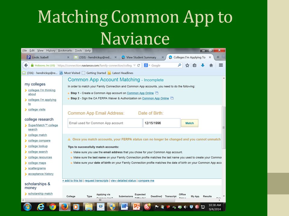 Matching Common App to Naviance