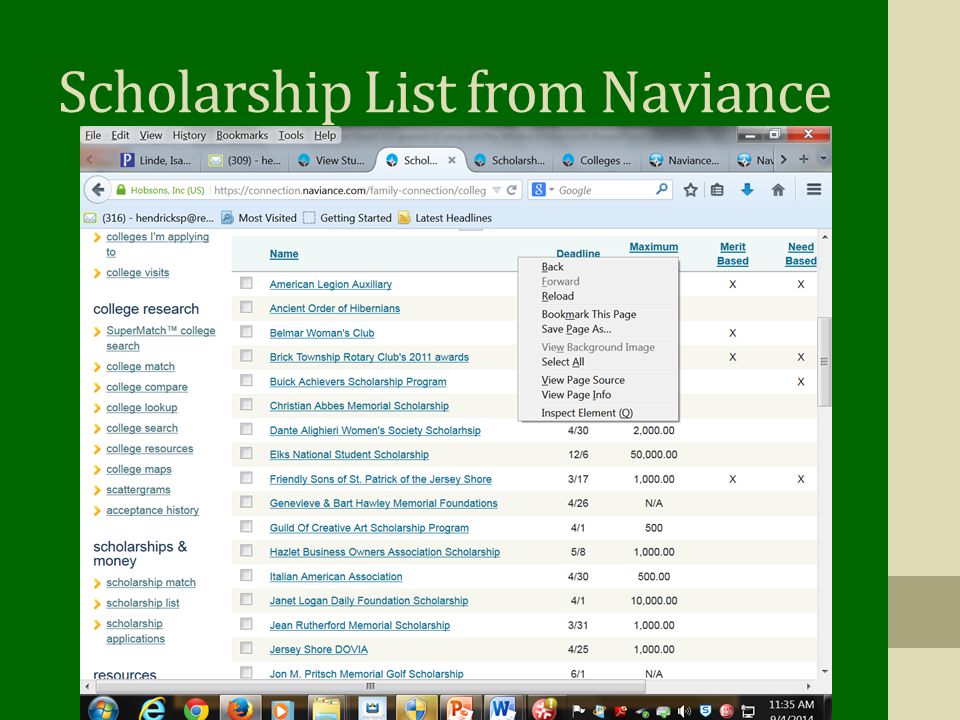 Scholarship List from Naviance