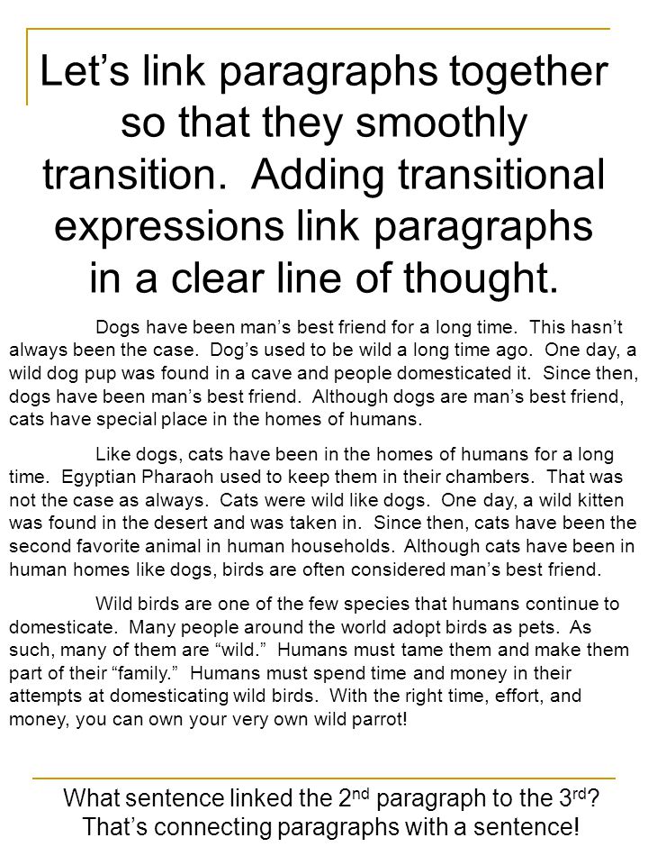 Let’s link paragraphs together so that they smoothly transition.