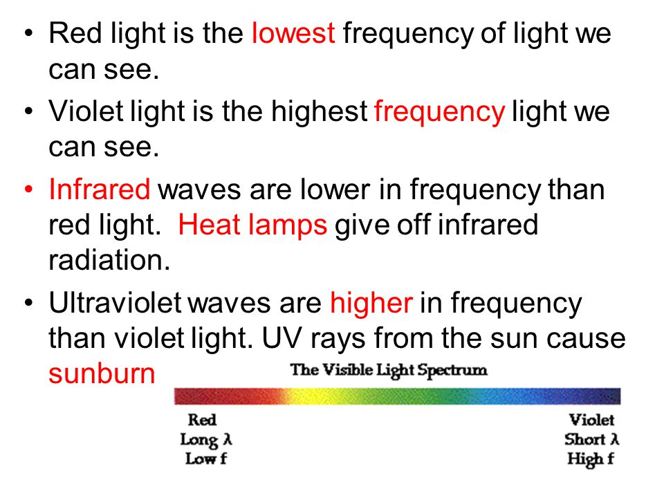 Red light is the lowest frequency of light we can see.