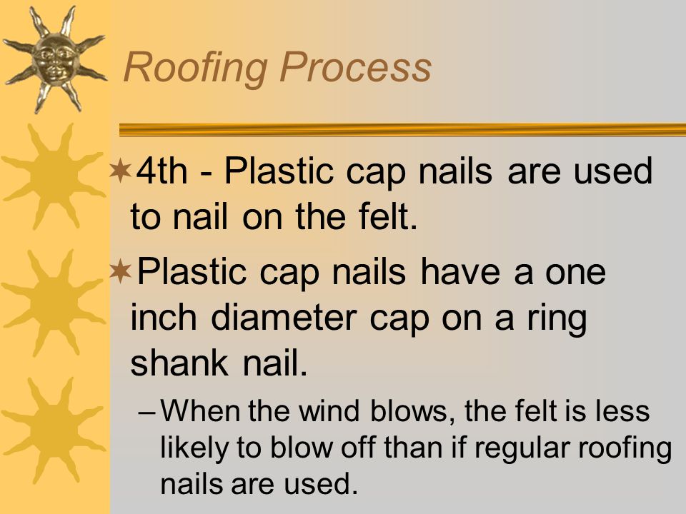 Roofing Process  3 rd - Cover the sheeting with roofing felt.
