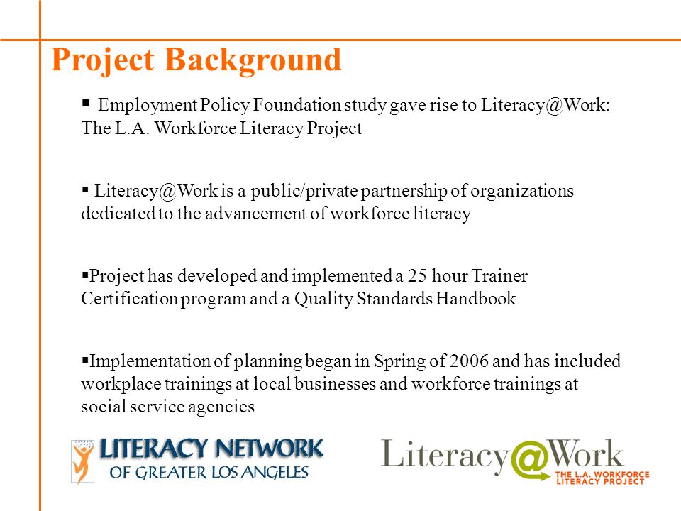 Patti Patti Project Background  Employment Policy Foundation study gave rise to The L.A.