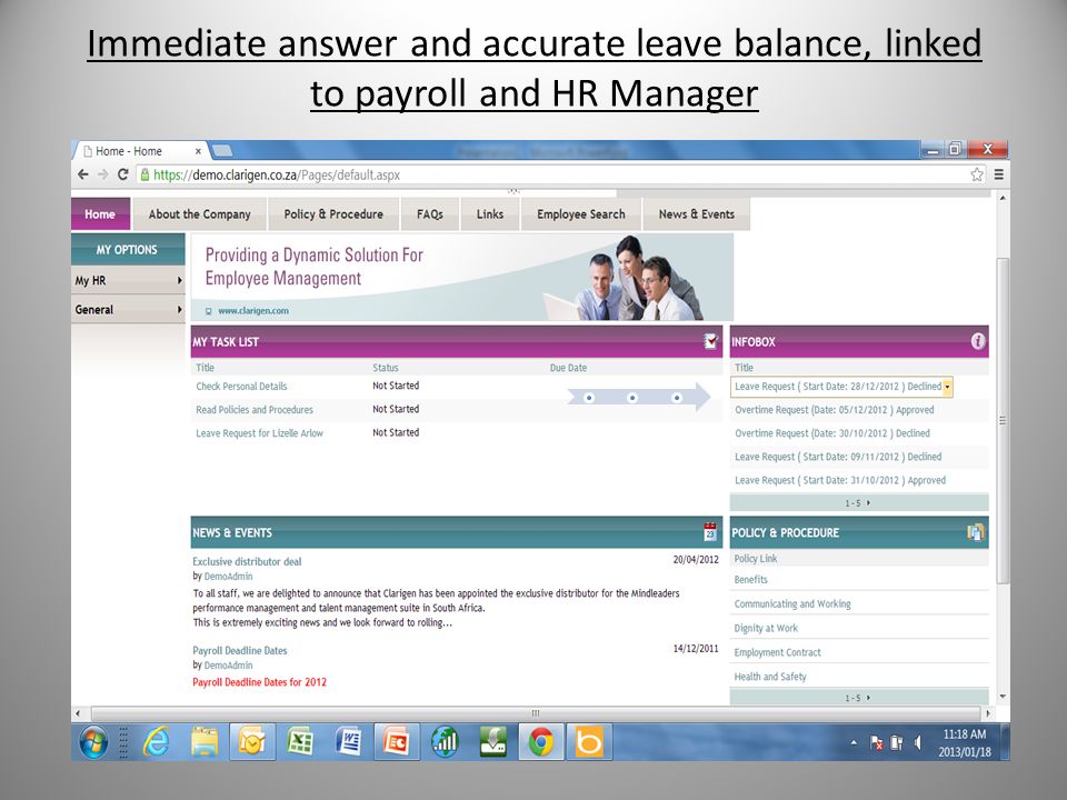 Immediate answer and accurate leave balance, linked to payroll and HR Manager