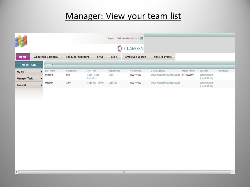 Manager: View your team list