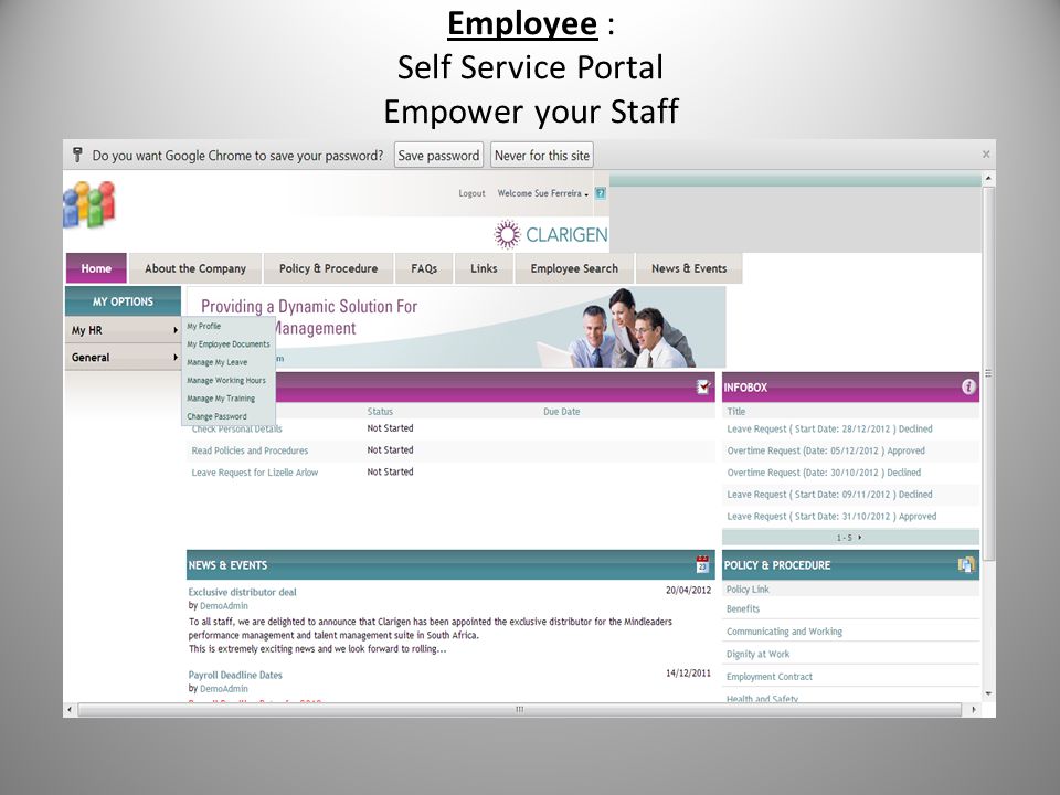 Employee : Self Service Portal Empower your Staff