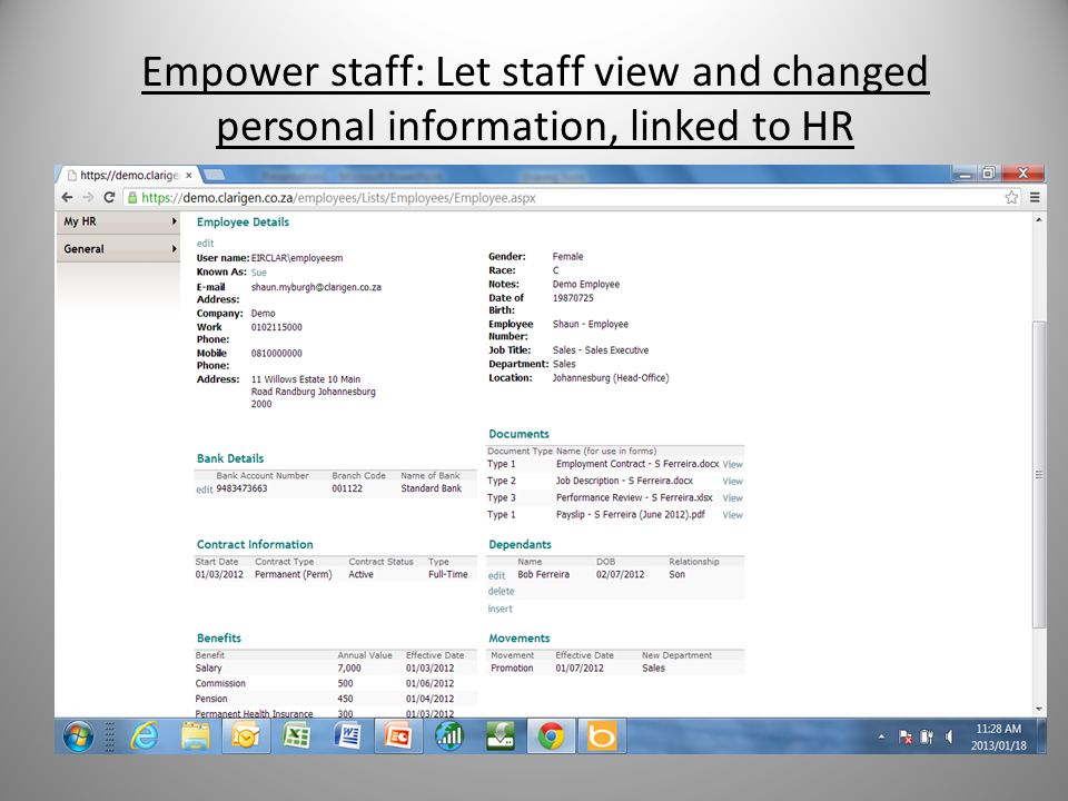 Empower staff: Let staff view and changed personal information, linked to HR