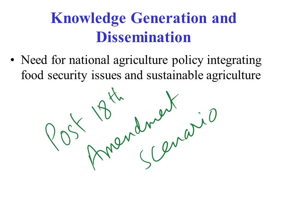 Knowledge Generation and Dissemination Need for national agriculture policy integrating food security issues and sustainable agriculture