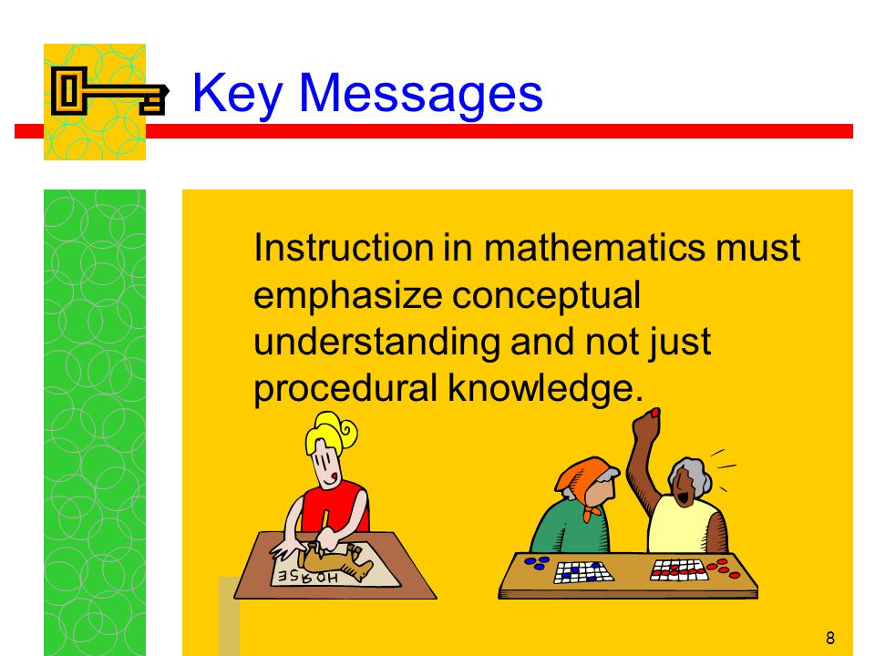 8 Key Messages Instruction in mathematics must emphasize conceptual understanding and not just procedural knowledge.