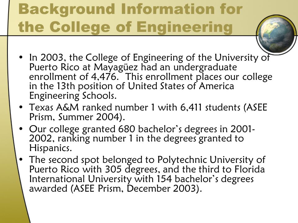 Student profile of the incoming First Year Class of the College of  Engineering at UPRM and their academic performance after their first year  Dr. David. - ppt download