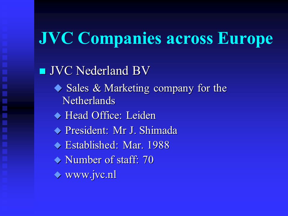 Knipoog motor jeans Corporate Profile & Presentation JVC Contents n Victor Company of Japan n  JVC Europe Company n Europe: Background information. - ppt download
