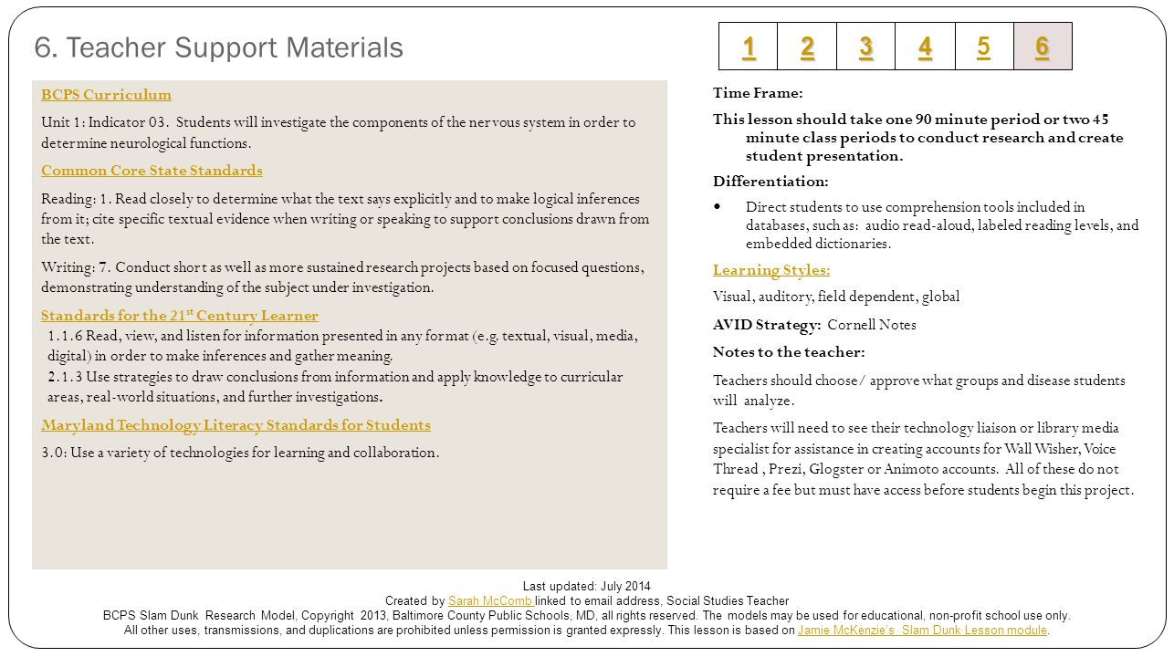 6. Teacher Support Materials BCPS Curriculum Unit 1: Indicator 03.