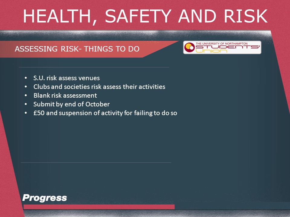 HEALTH, SAFETY AND RISK ASSESSING RISK- THINGS TO DO S.U.