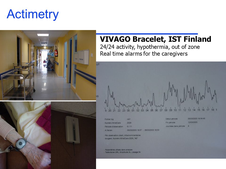 Actimetry VIVAGO Bracelet, IST Finland 24/24 activity, hypothermia, out of zone Real time alarms for the caregivers