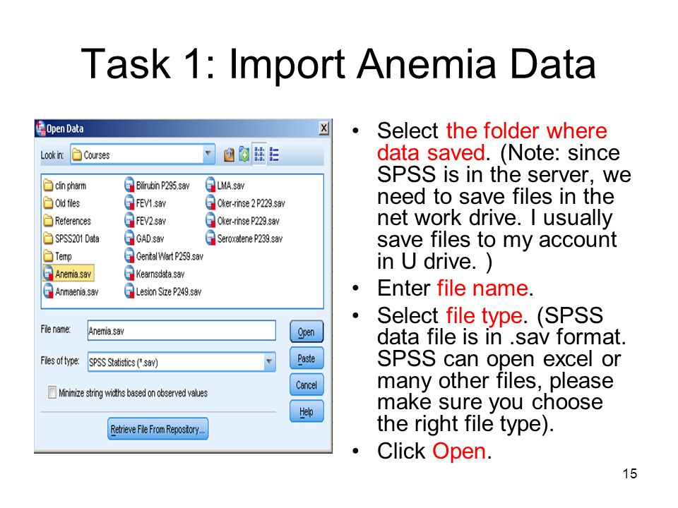 15 Task 1: Import Anemia Data Select the folder where data saved.