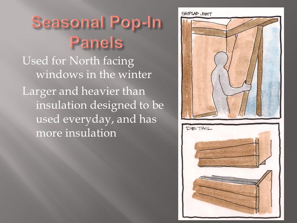 Used for North facing windows in the winter Larger and heavier than insulation designed to be used everyday, and has more insulation