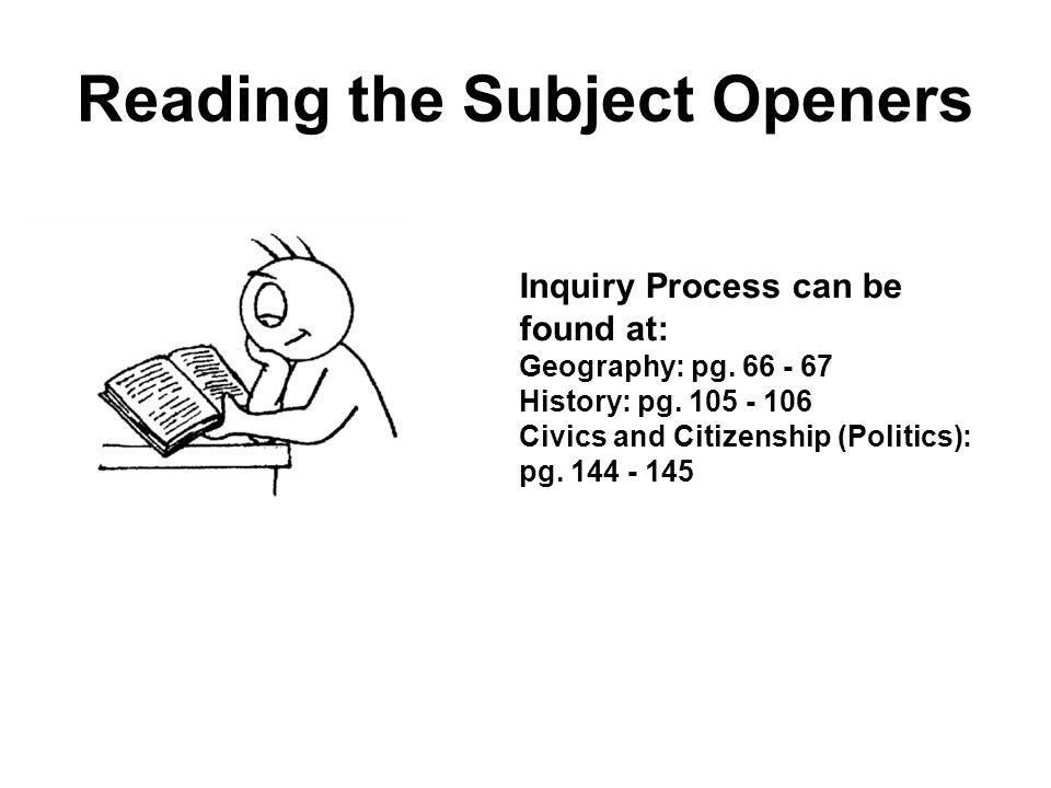 Reading the Subject Openers Inquiry Process can be found at: Geography: pg.