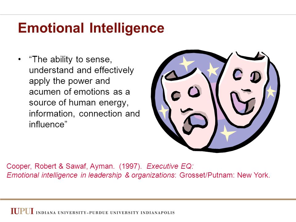 Emotional Intelligence The ability to sense, understand and effectively apply the power and acumen of emotions as a source of human energy, information, connection and influence Cooper, Robert & Sawaf, Ayman.
