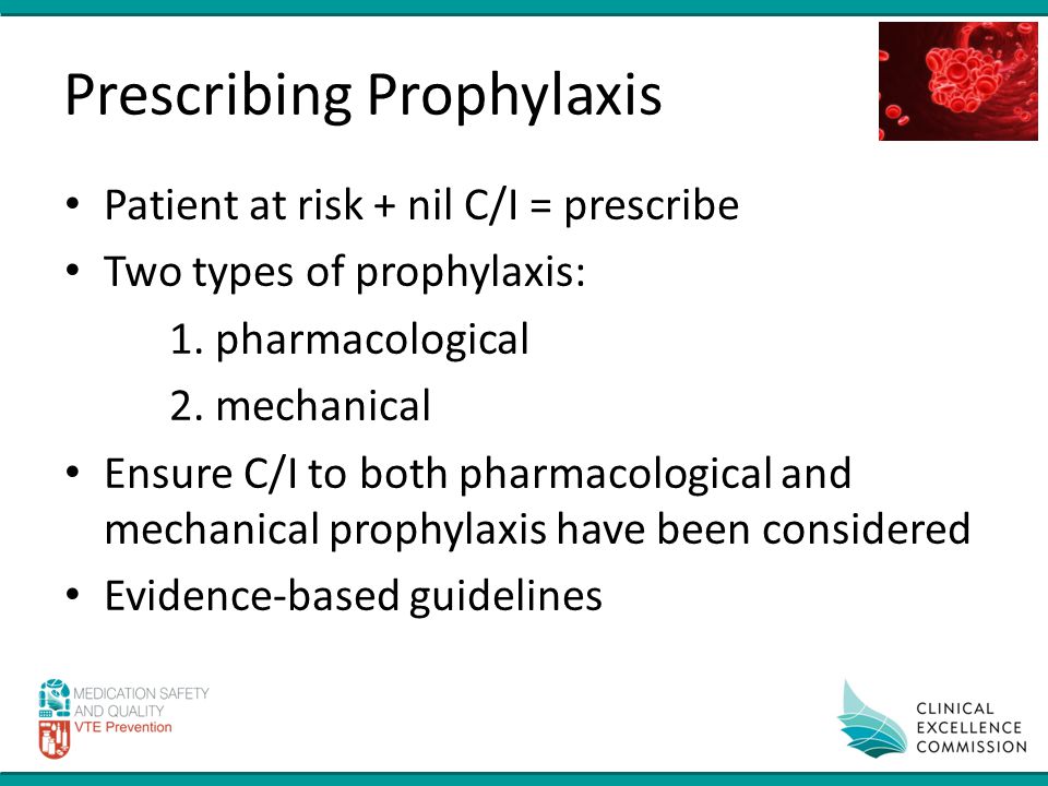 Prescribing Prophylaxis Patient at risk + nil C/I = prescribe Two types of prophylaxis: 1.