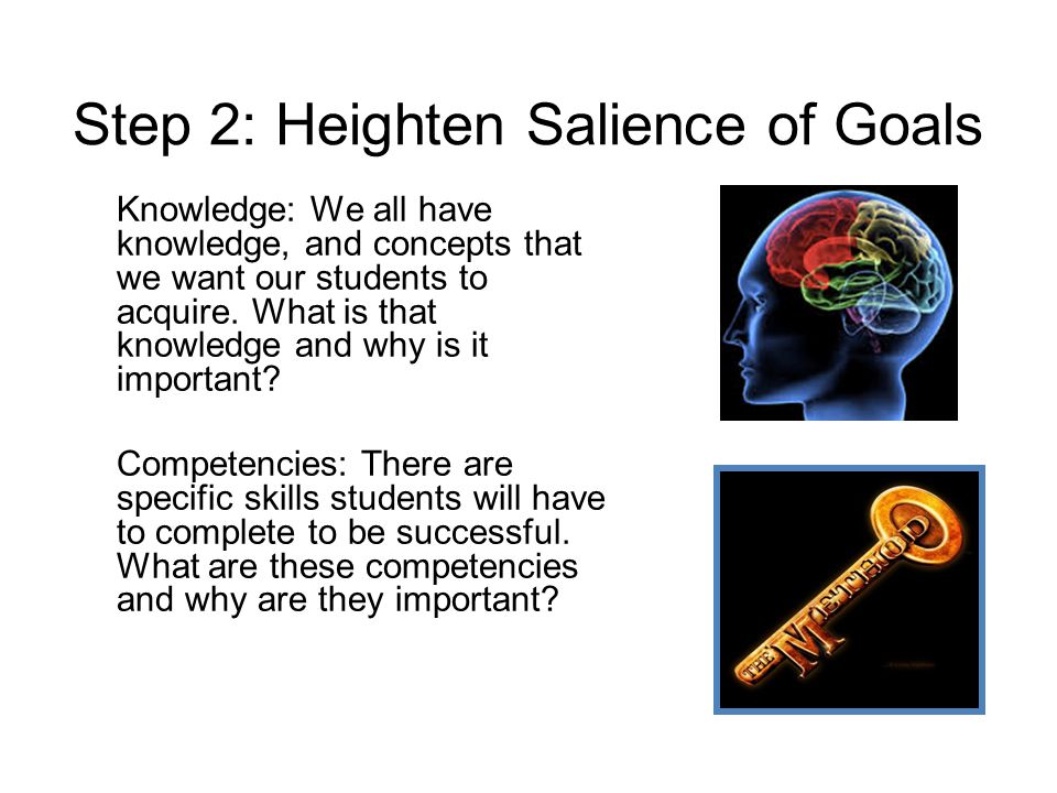 Step 2: Heighten Salience of Goals Knowledge: We all have knowledge, and concepts that we want our students to acquire.