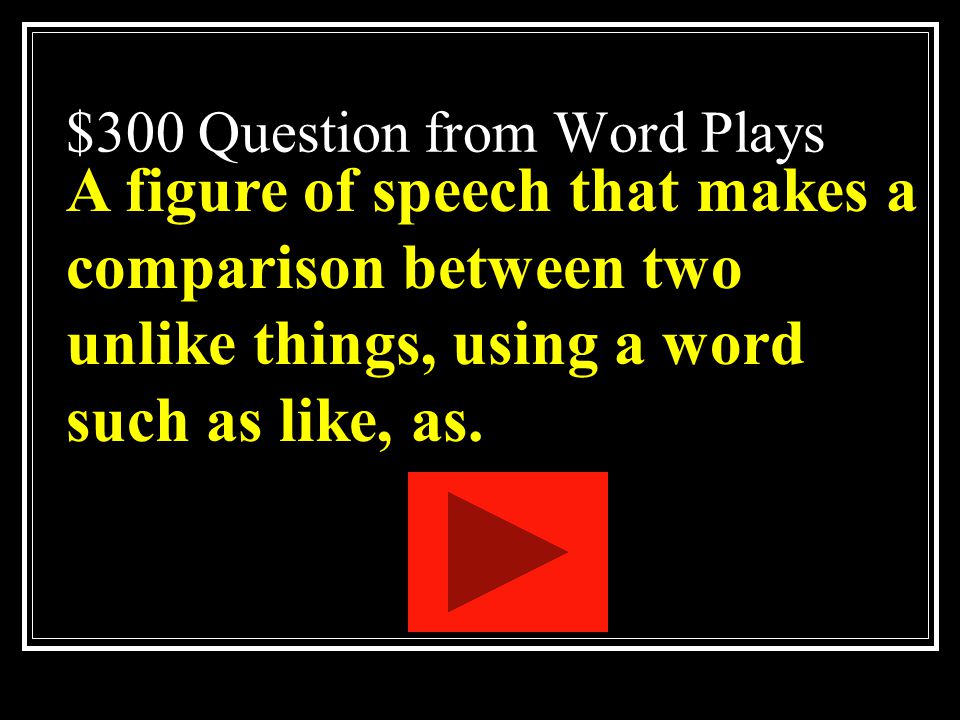 $200 Answer from Word Plays What is a metaphor