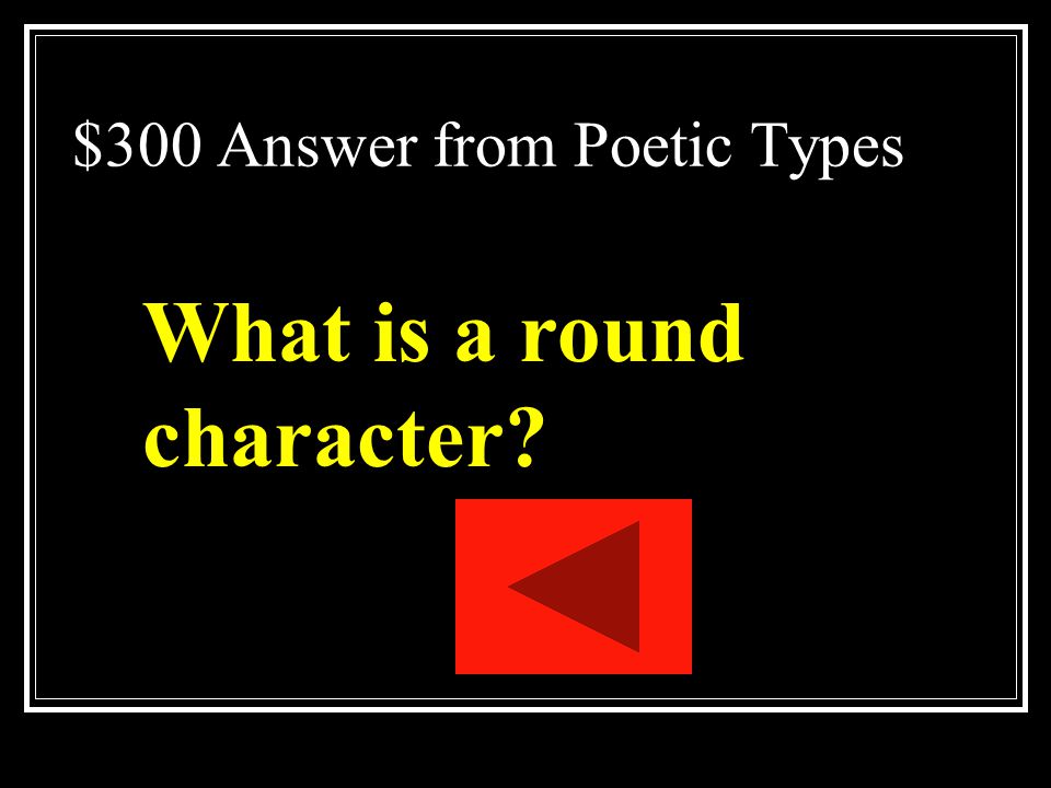 $300 Question from Poetic Types A character with many personality traits (a dynamic character)