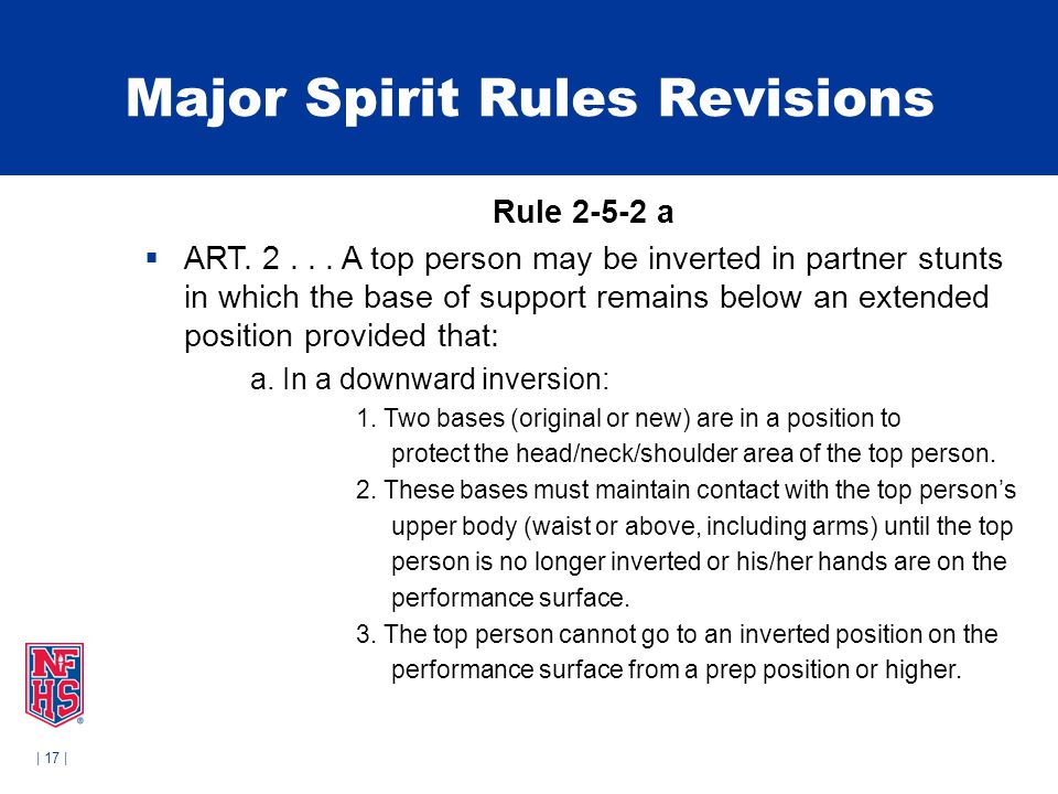 | 17 | Major Spirit Rules Revisions Rule a  ART.