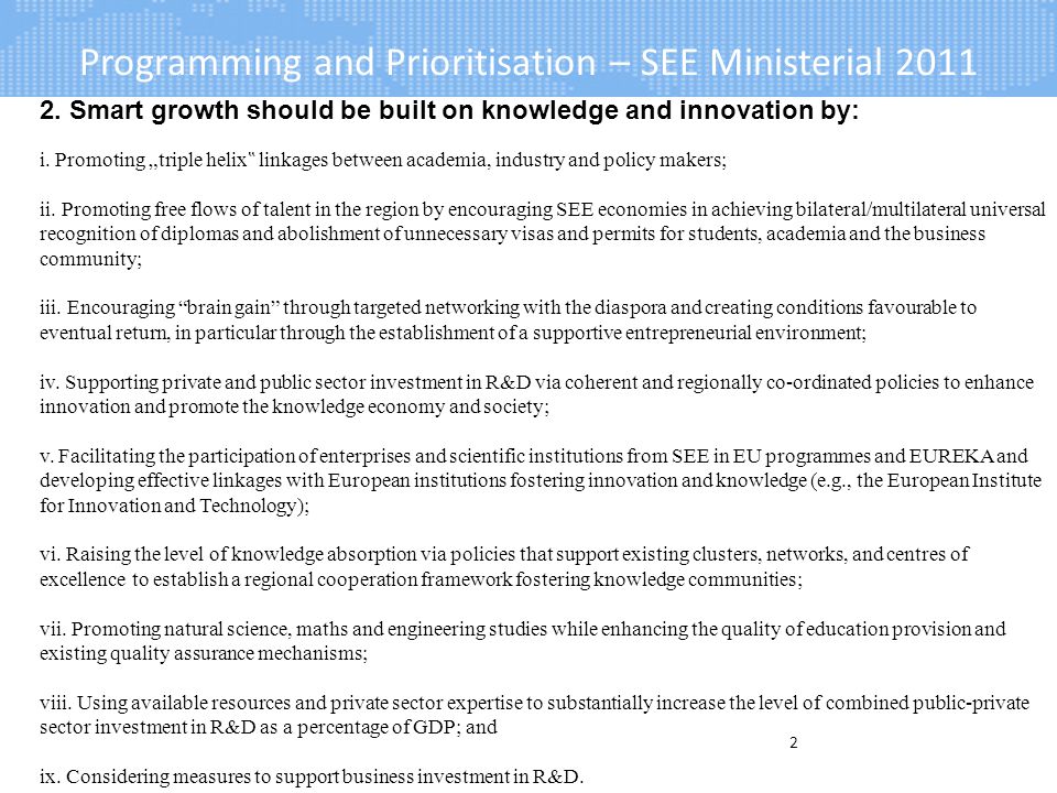 Programming and Prioritisation – SEE Ministerial
