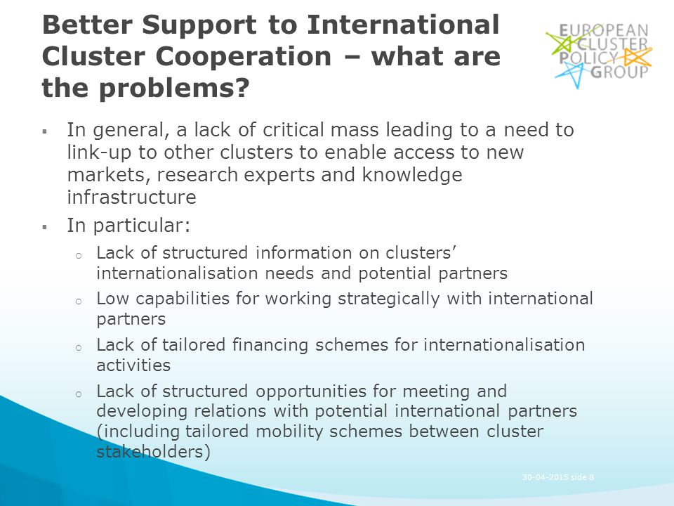 Better Support to International Cluster Cooperation – what are the problems.