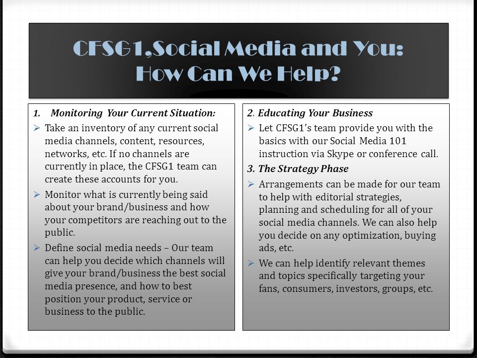 CFSG1,Social Media and You: How Can We Help. 1.