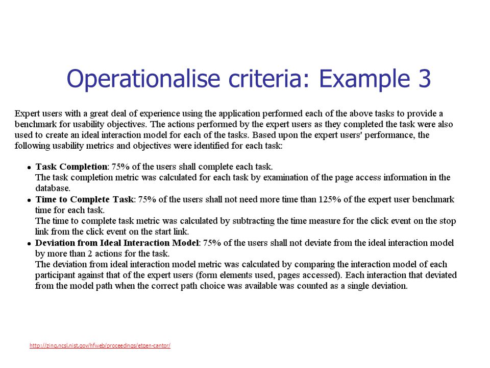 Operationalise criteria: Example 3