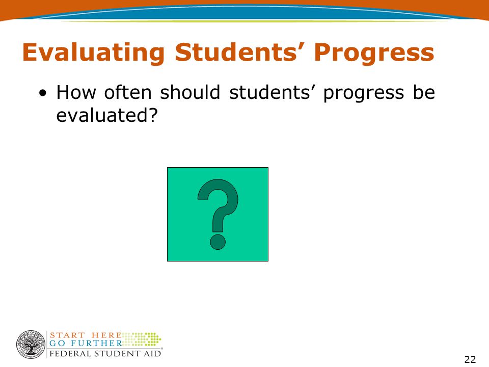 22 Evaluating Students’ Progress How often should students’ progress be evaluated