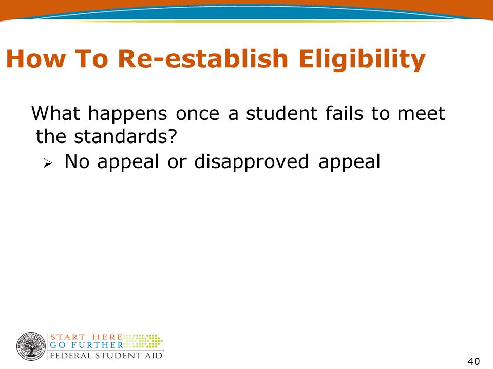 40 How To Re-establish Eligibility What happens once a student fails to meet the standards.