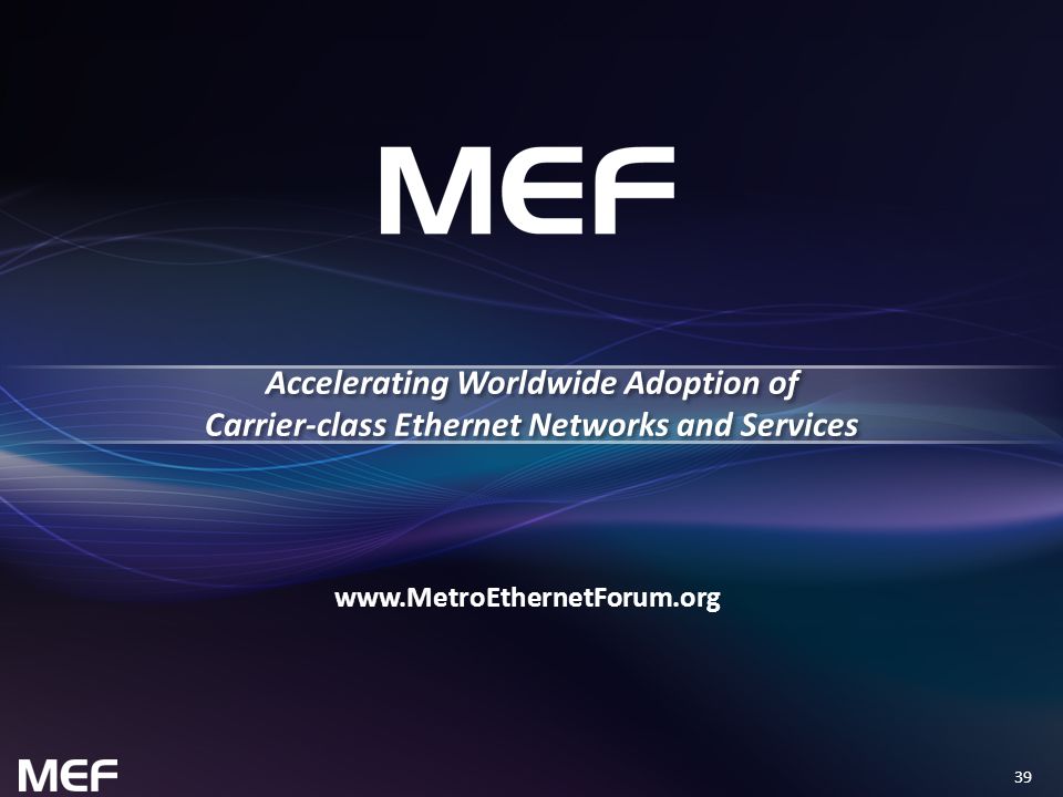 39 Accelerating Worldwide Adoption of Carrier-class Ethernet Networks and Services