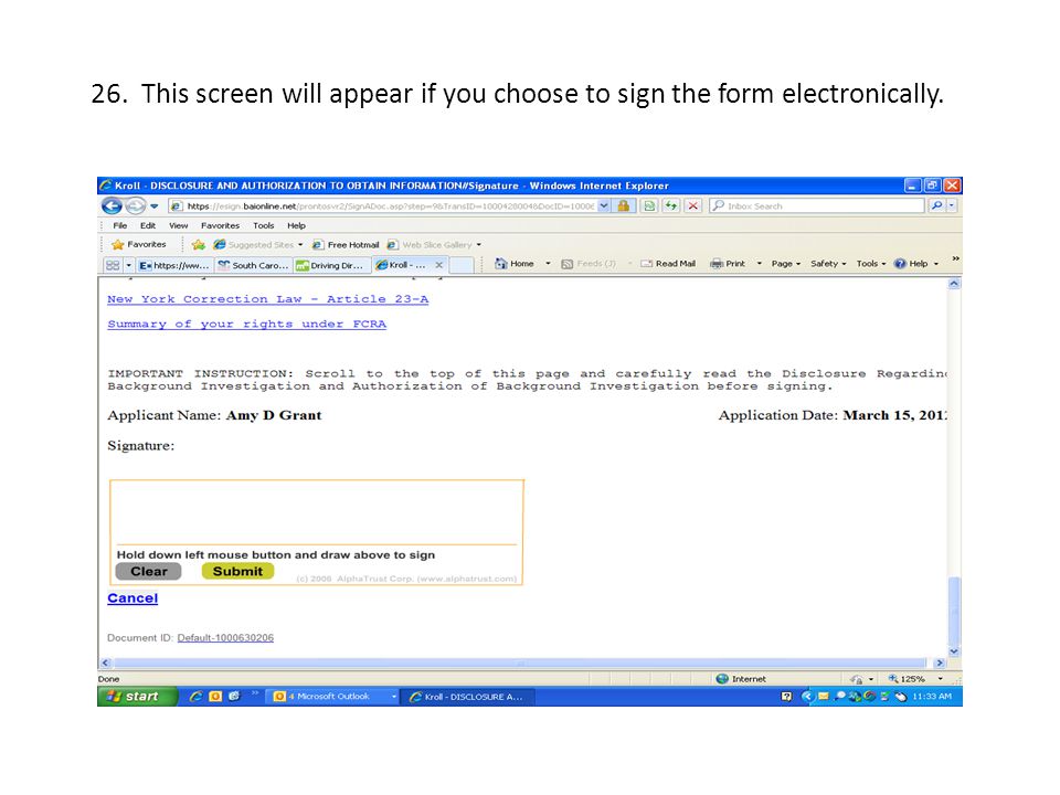 26. This screen will appear if you choose to sign the form electronically.