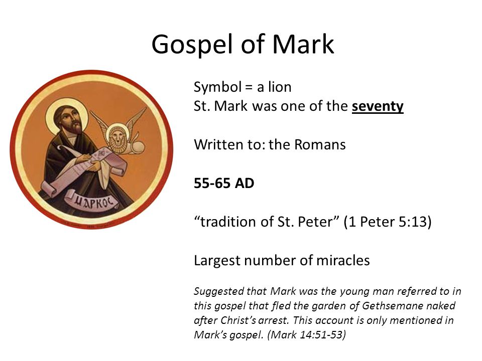 Gospel of Mark Symbol = a lion St.