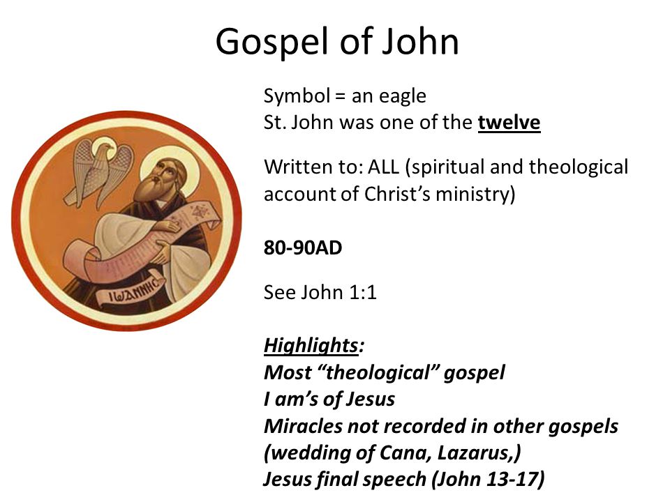 Gospel of John Symbol = an eagle St.