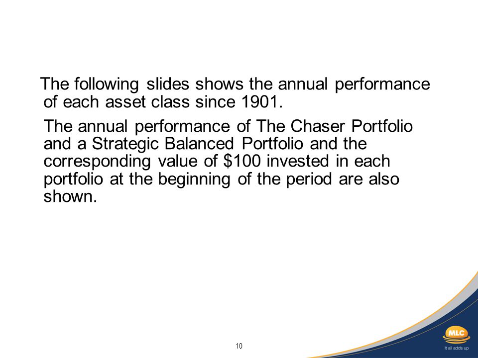 10 The following slides shows the annual performance of each asset class since 1901.