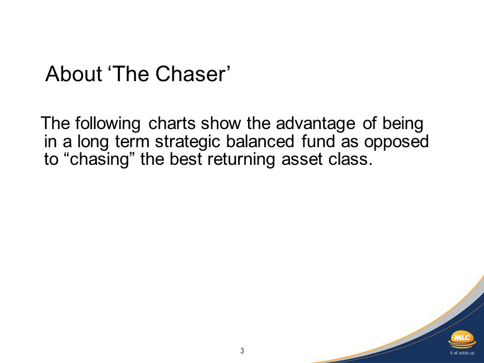 3 The following charts show the advantage of being in a long term strategic balanced fund as opposed to chasing the best returning asset class.