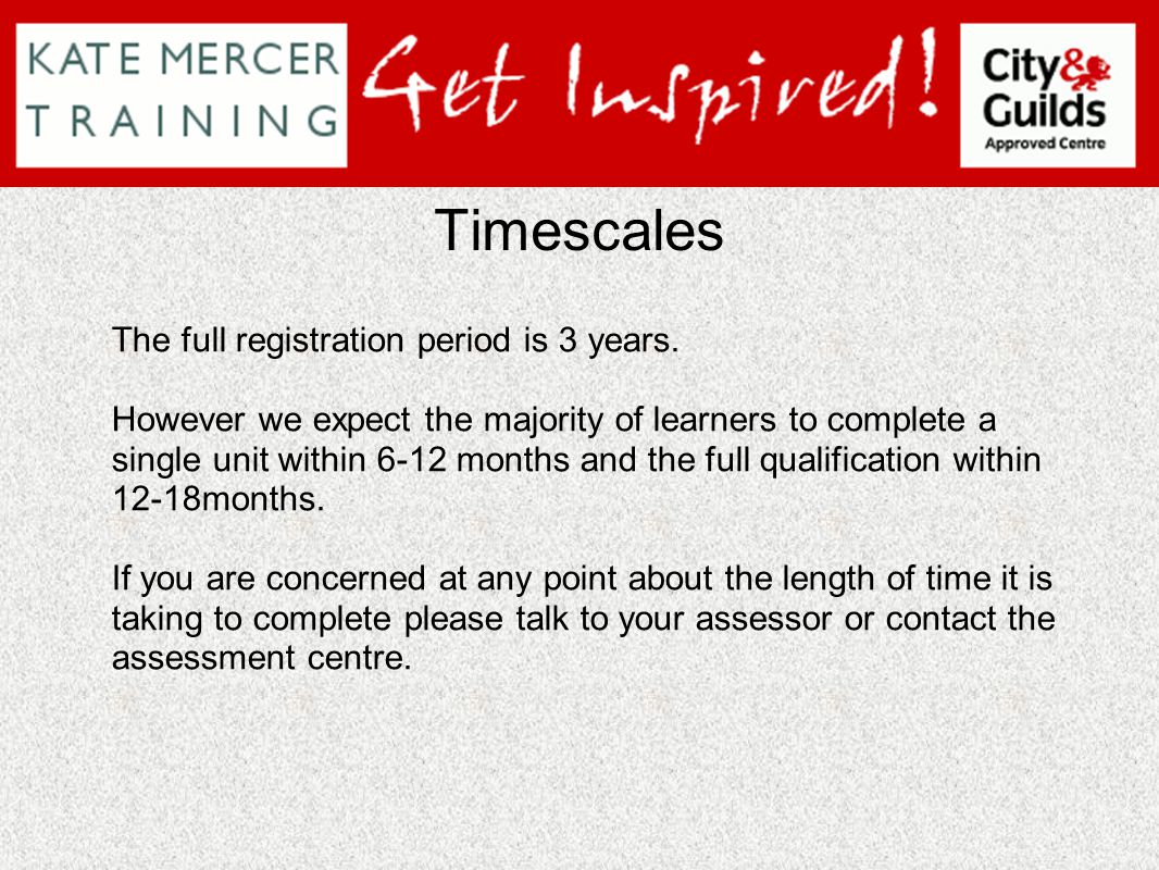 Timescales The full registration period is 3 years.