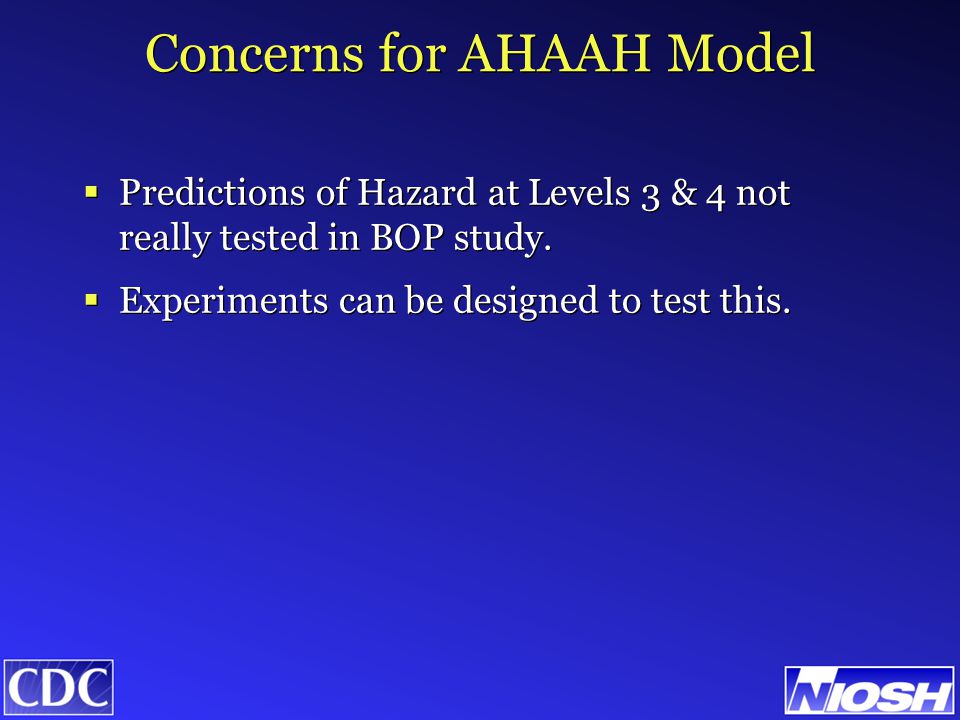 Concerns for AHAAH Model  Predictions of Hazard at Levels 3 & 4 not really tested in BOP study.