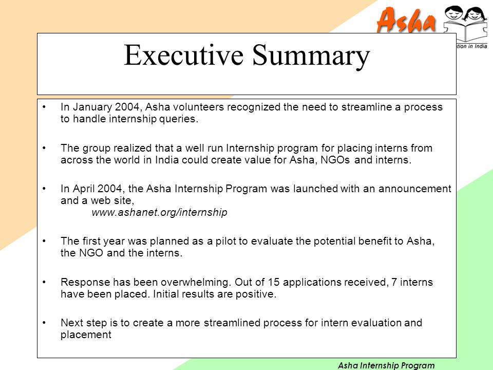 executive summary example for internship report
