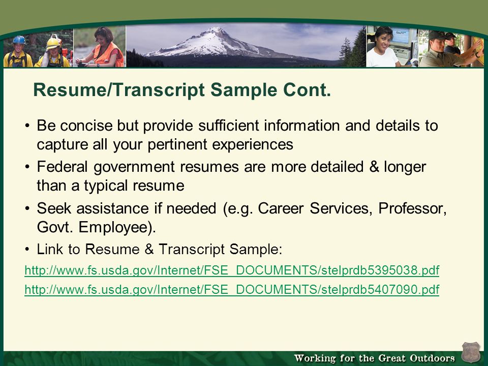 Resume/Transcript Sample Cont.