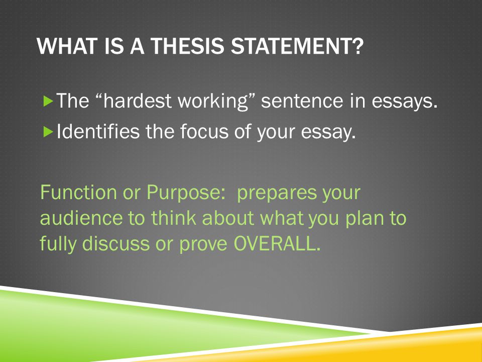 WHAT IS A THESIS STATEMENT.  The hardest working sentence in essays.