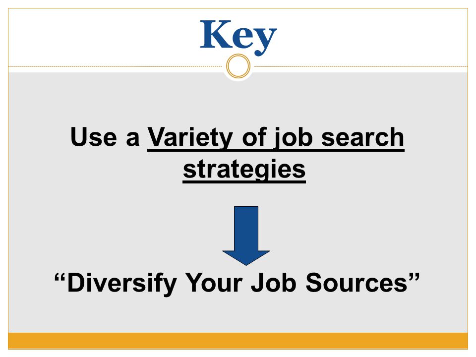 Key Use a Variety of job search strategies Diversify Your Job Sources
